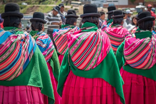  Cholitas at the day of the Sea commemoration in Copacabana, Bolivia